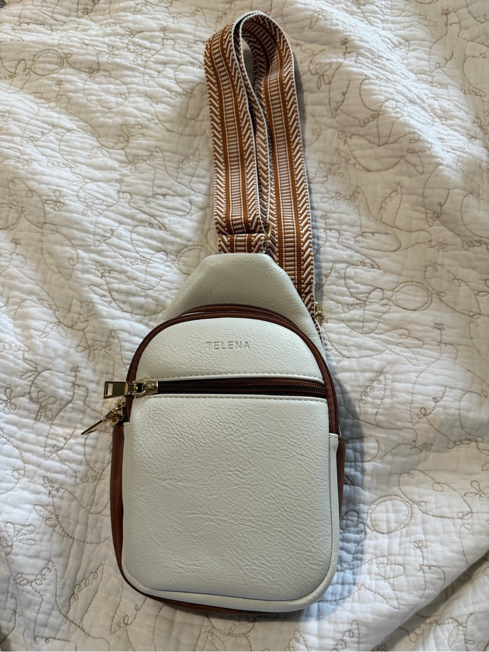 NWOT White and Brown Crossbody Sling Bag